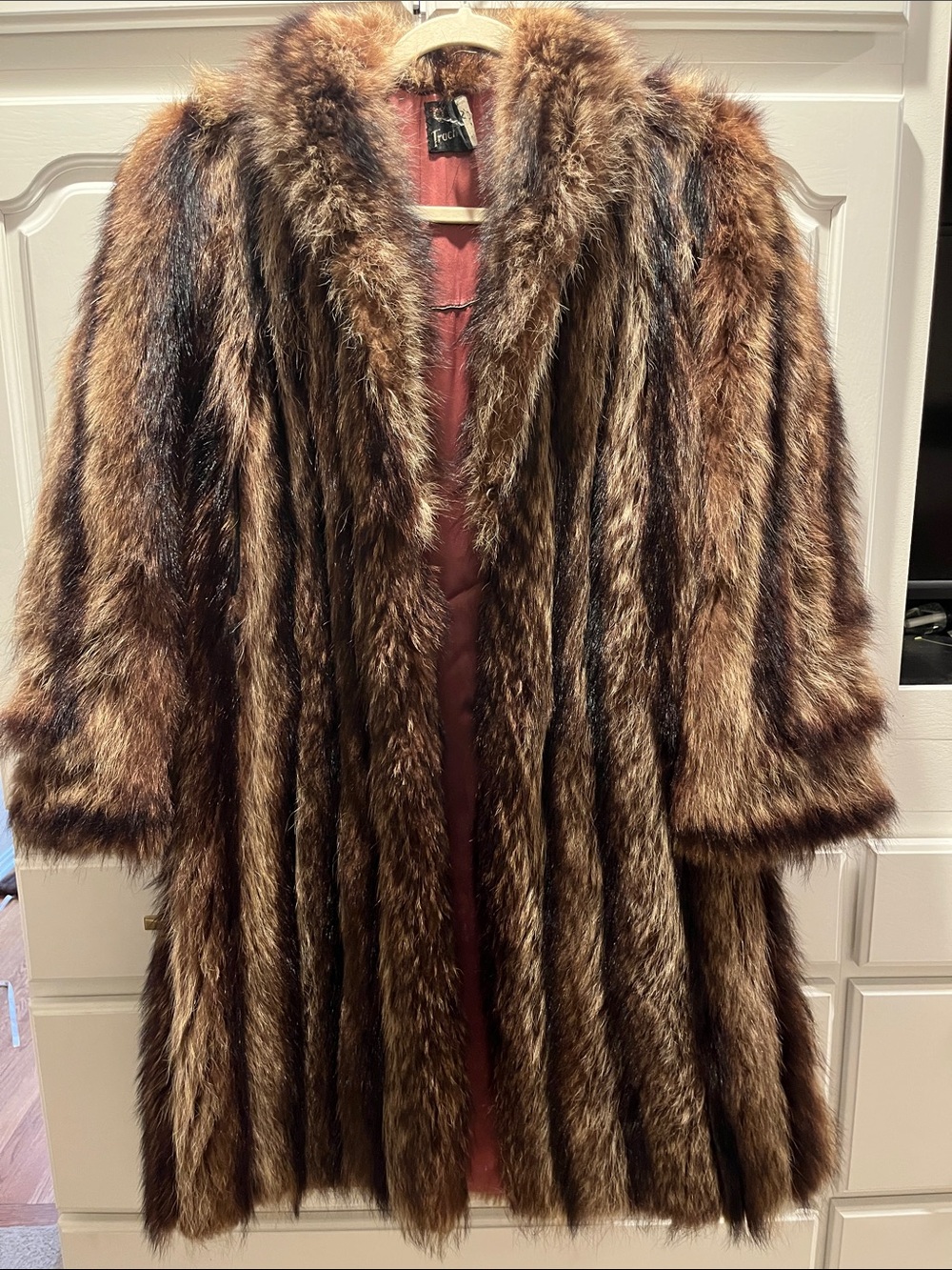 Vintage Genuine Raccoon Brown Fur Long Coat